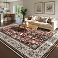 Washable Rug for Living Room, Non-Slip Rugs for Kitchen, 6X9 Oriental Indoor Mat under Dinning Table, Mordern Print Home Carpets with Rubber Backing for Kids, Maroon and Beige