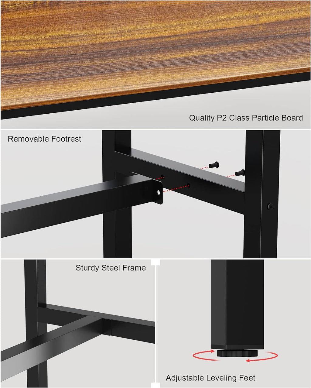 Bar Table, Bar Height Pub Table, Counter Height Table with Sturdy Metal Frame, Rectangular High Top Table for Kitchen & Dining, Living Room (55.11", Teak)