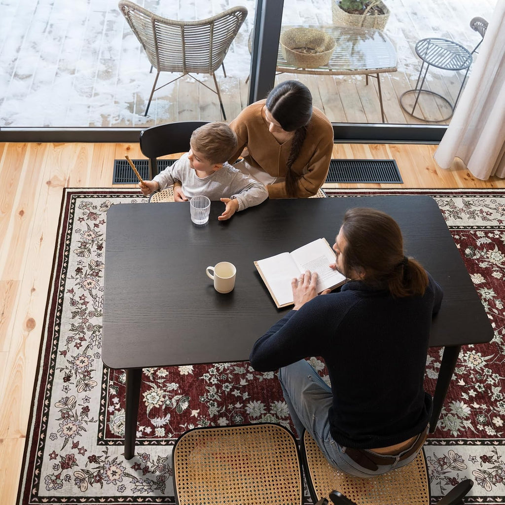 Washable Rug for Living Room, Non-Slip Rugs for Kitchen, 6X9 Oriental Indoor Mat under Dinning Table, Mordern Print Home Carpets with Rubber Backing for Kids, Maroon and Beige