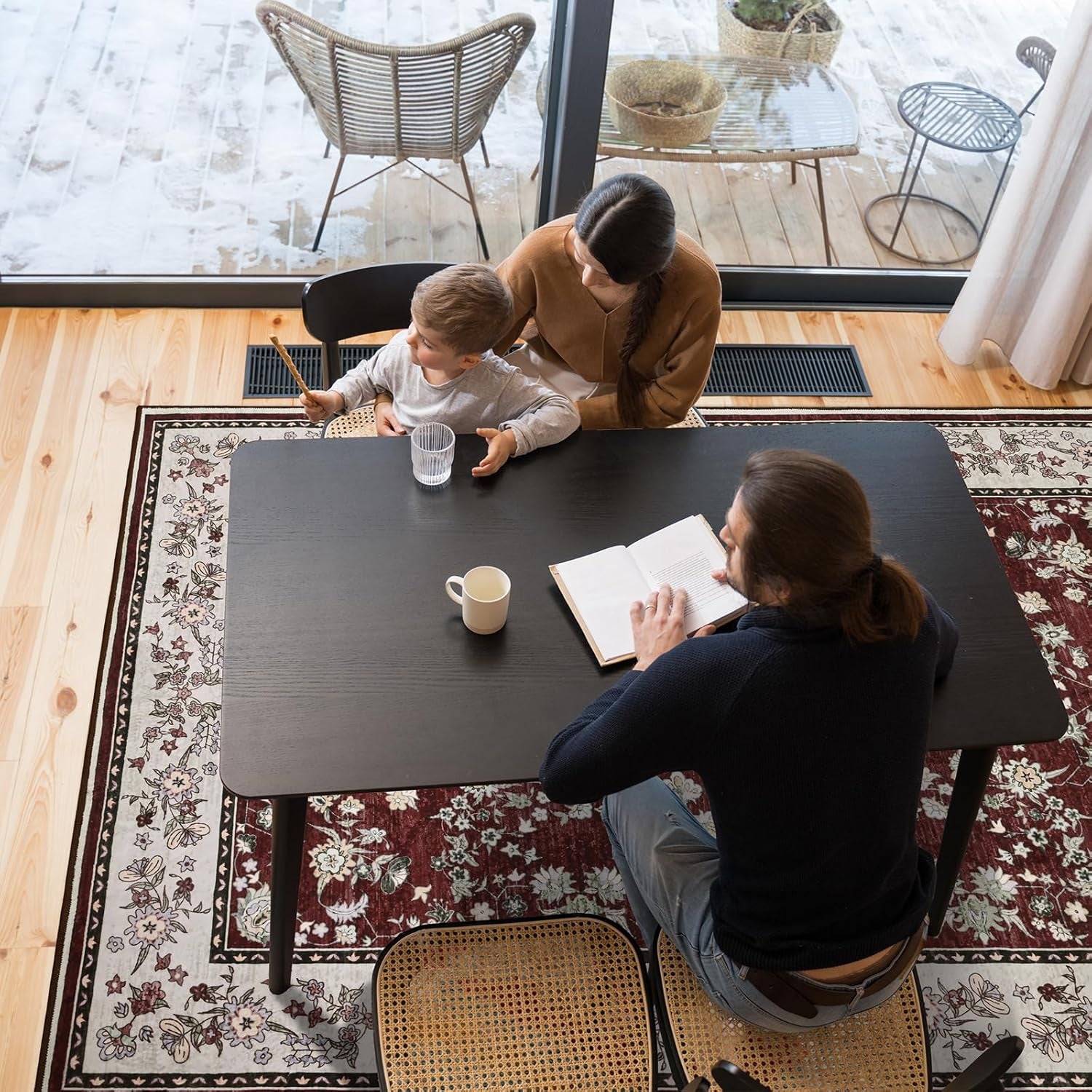 Washable Rug for Living Room, Non-Slip Rugs for Kitchen, 6X9 Oriental Indoor Mat under Dinning Table, Mordern Print Home Carpets with Rubber Backing for Kids, Maroon and Beige
