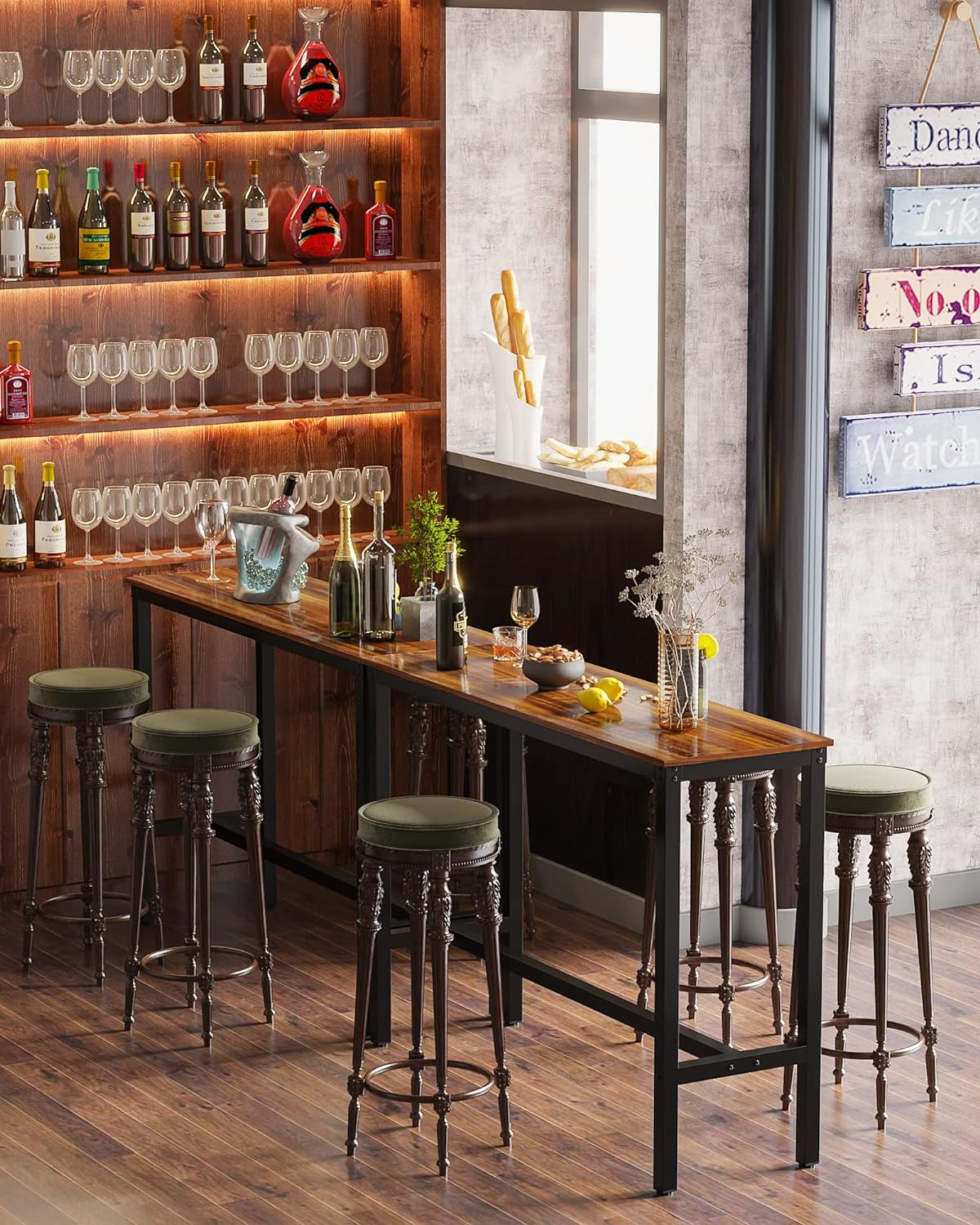 Bar Table, Bar Height Pub Table, Counter Height Table with Sturdy Metal Frame, Rectangular High Top Table for Kitchen & Dining, Living Room (55.11", Teak)