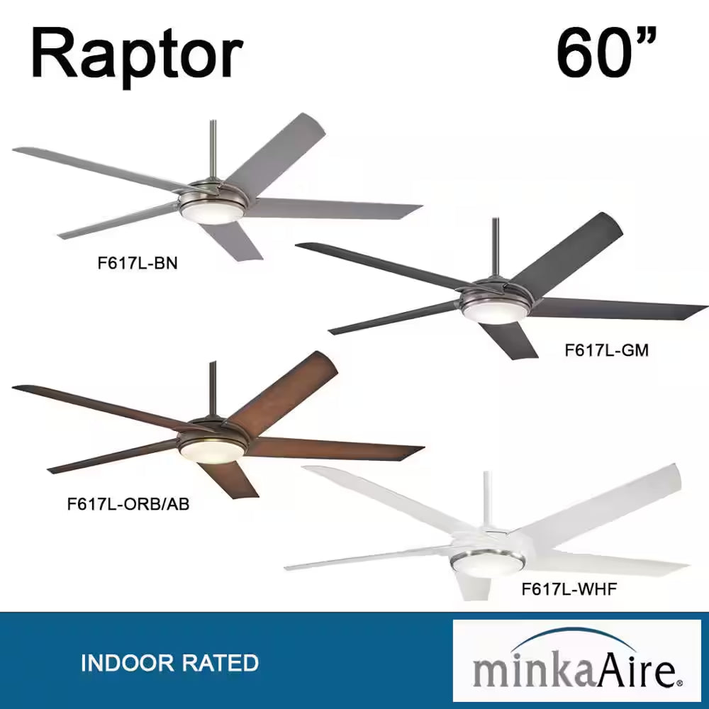 Raptor 60 In. Integrated LED Indoor Oil Rubbed Bronze Ceiling Fan with Light with Remote Control