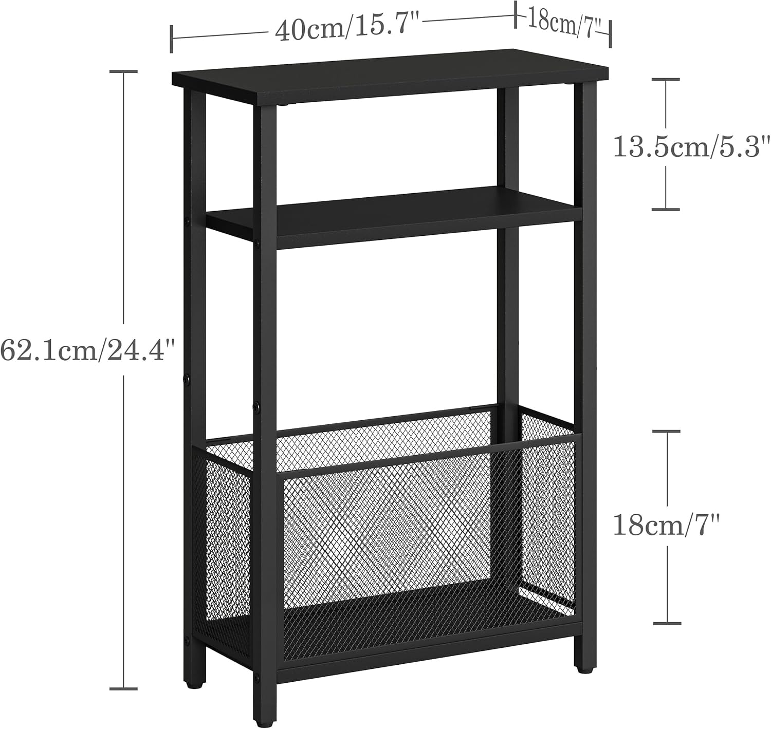Narrow Side Table with Storage Basket Skinny End Tables for Smalls Spaces 3 Tier Sofa Table Small Nightstand Slim Bedside Table for Living Room Bedroom Black MLBZ22B