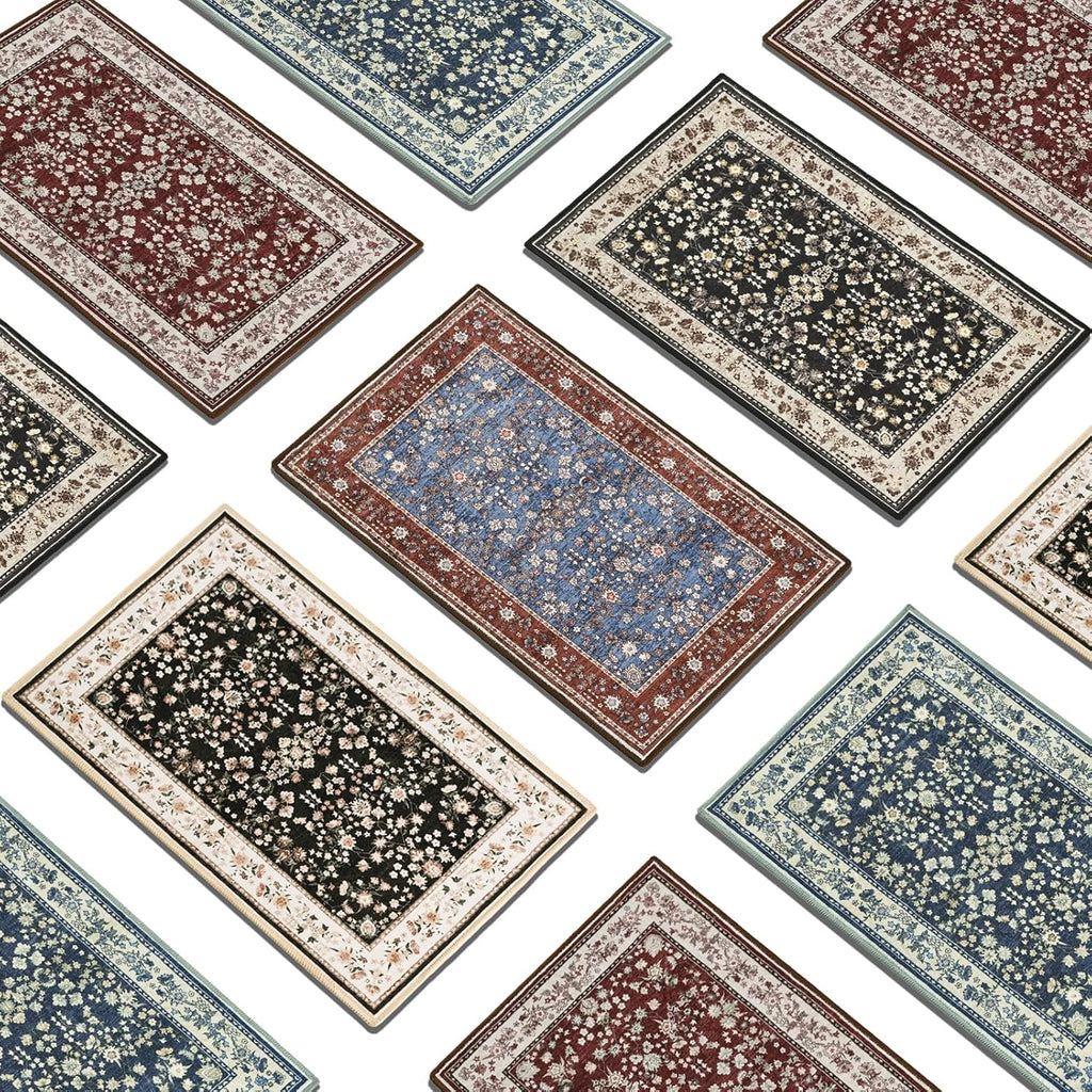 Washable Rug for Living Room, Non-Slip Rugs for Kitchen, 6X9 Oriental Indoor Mat under Dinning Table, Mordern Print Home Carpets with Rubber Backing for Kids, Maroon and Beige