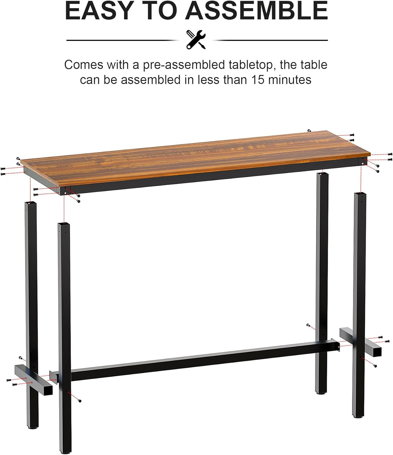 Bar Table, Bar Height Pub Table, Counter Height Table with Sturdy Metal Frame, Rectangular High Top Table for Kitchen & Dining, Living Room (55.11", Teak)