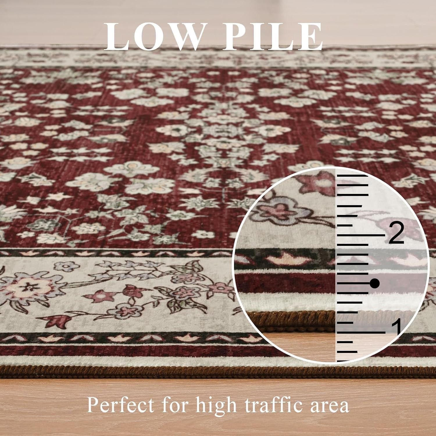 Washable Rug for Living Room, Non-Slip Rugs for Kitchen, 6X9 Oriental Indoor Mat under Dinning Table, Mordern Print Home Carpets with Rubber Backing for Kids, Maroon and Beige