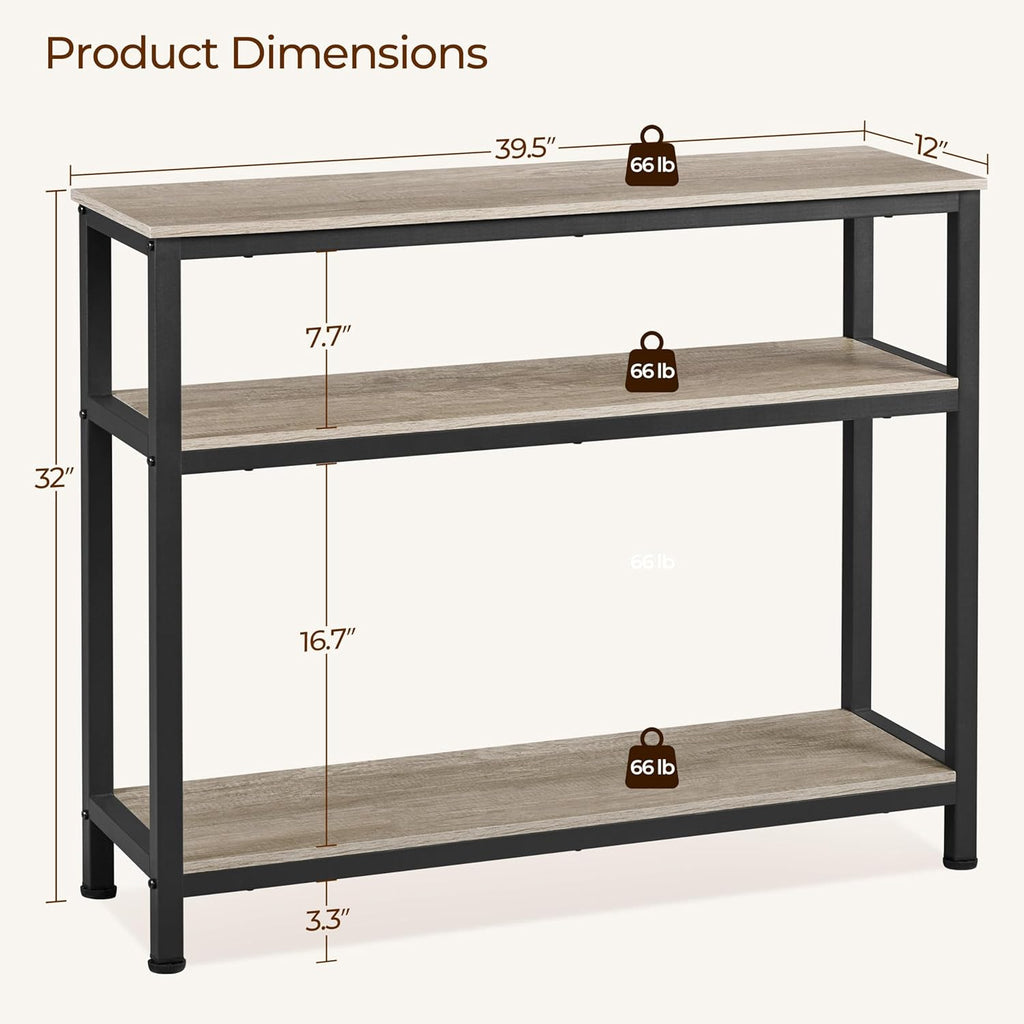 Entryway Table with Storage Shelves, 40 Inch Console Table with Metal Frame, Wood behind Couch Sofa Tables for Entryway, Living Room, Gray