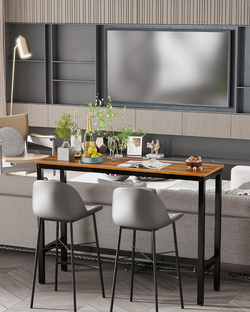 Bar Table, Bar Height Pub Table, Counter Height Table with Sturdy Metal Frame, Rectangular High Top Table for Kitchen & Dining, Living Room (55.11", Teak)